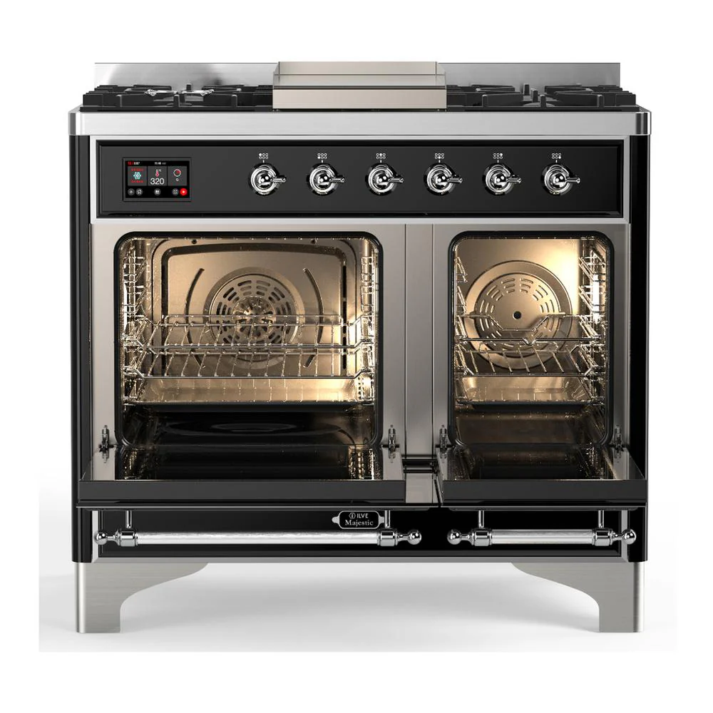 Ilve UMD40FNR3MGCLP Ilve Umd40Fnr3Mgclp Majestic Iii 40 Inch Dual Fuel Range With 6 Burners And Griddle, Dual Function Burner Up To 25,000 Btu (Liquid Propane, Triple Glass Door, Graphite Matte, Chrome) - Image 2
