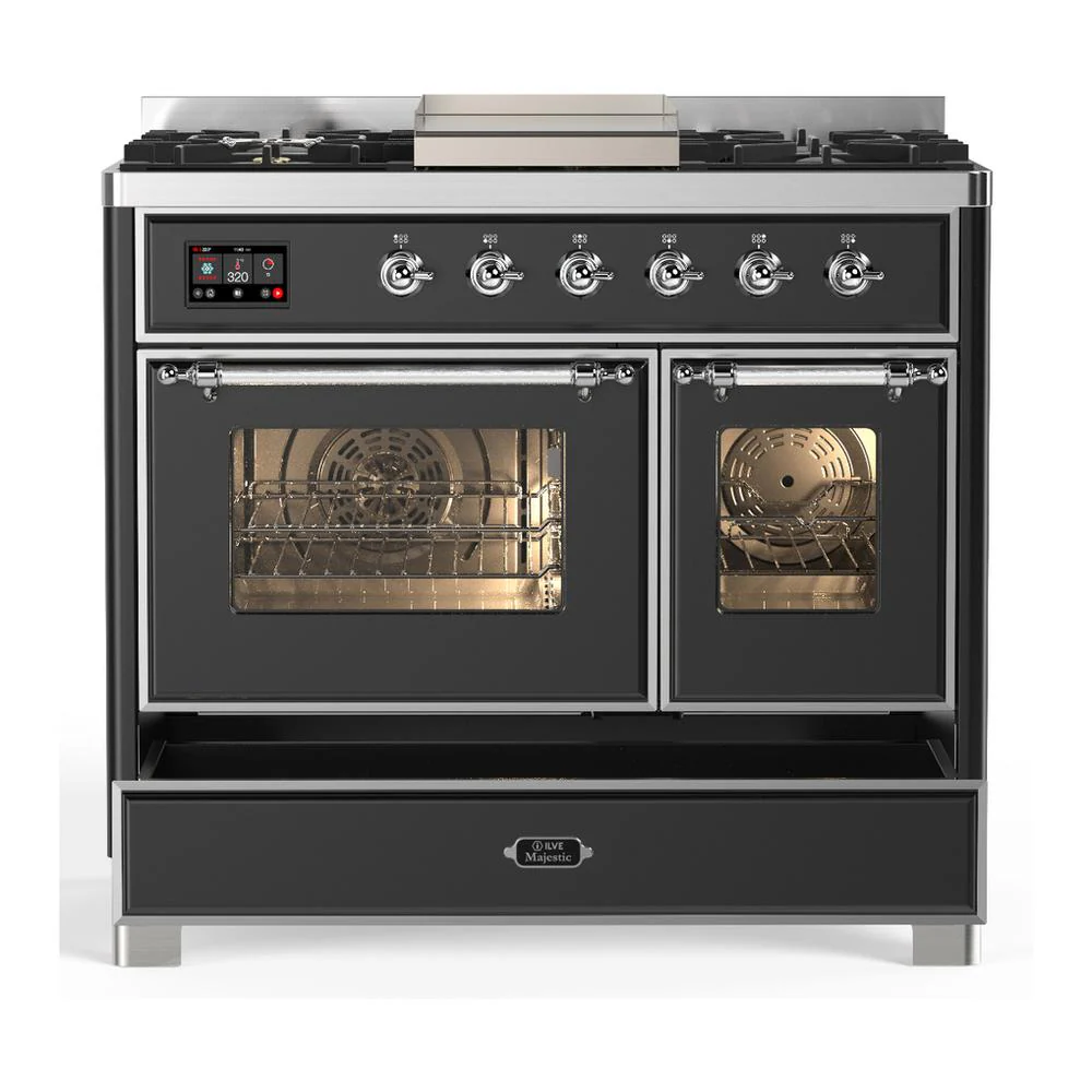 Ilve UMD40FNR3MGCLP Ilve Umd40Fnr3Mgclp Majestic Iii 40 Inch Dual Fuel Range With 6 Burners And Griddle, Dual Function Burner Up To 25,000 Btu (Liquid Propane, Triple Glass Door, Graphite Matte, Chrome) - Image 5