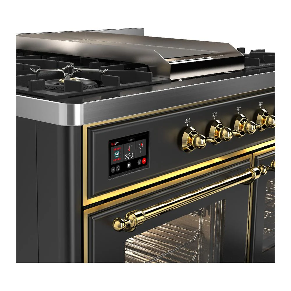 Ilve UMD40FNR3MGG Ilve Umd40Fnr3Mgg Majestic Iii 40 Inch Dual Fuel Range With 6 Burners And Griddle, Dual Function Burner Up To 25,000 Btu (Natural Gas, Triple Glass Door, Graphite Matte, Brass) - Image 7