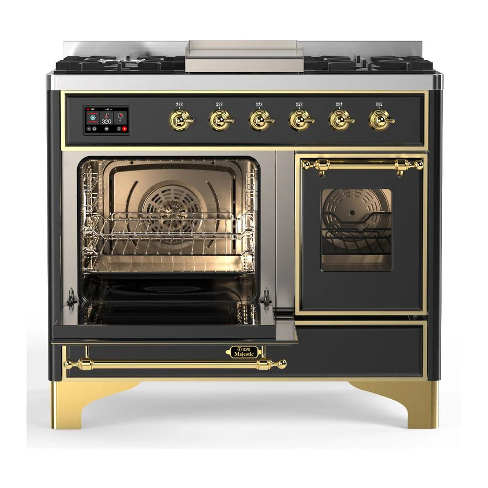 Ilve UMD40FNR3MGGLP Ilve Umd40Fnr3Mgglp Majestic Iii 40 Inch Dual Fuel Range With 6 Burners And Griddle, Dual Function Burner Up To 25,000 Btu (Liquid Propane, Triple Glass Door, Graphite Matte, Brass) - Image 3