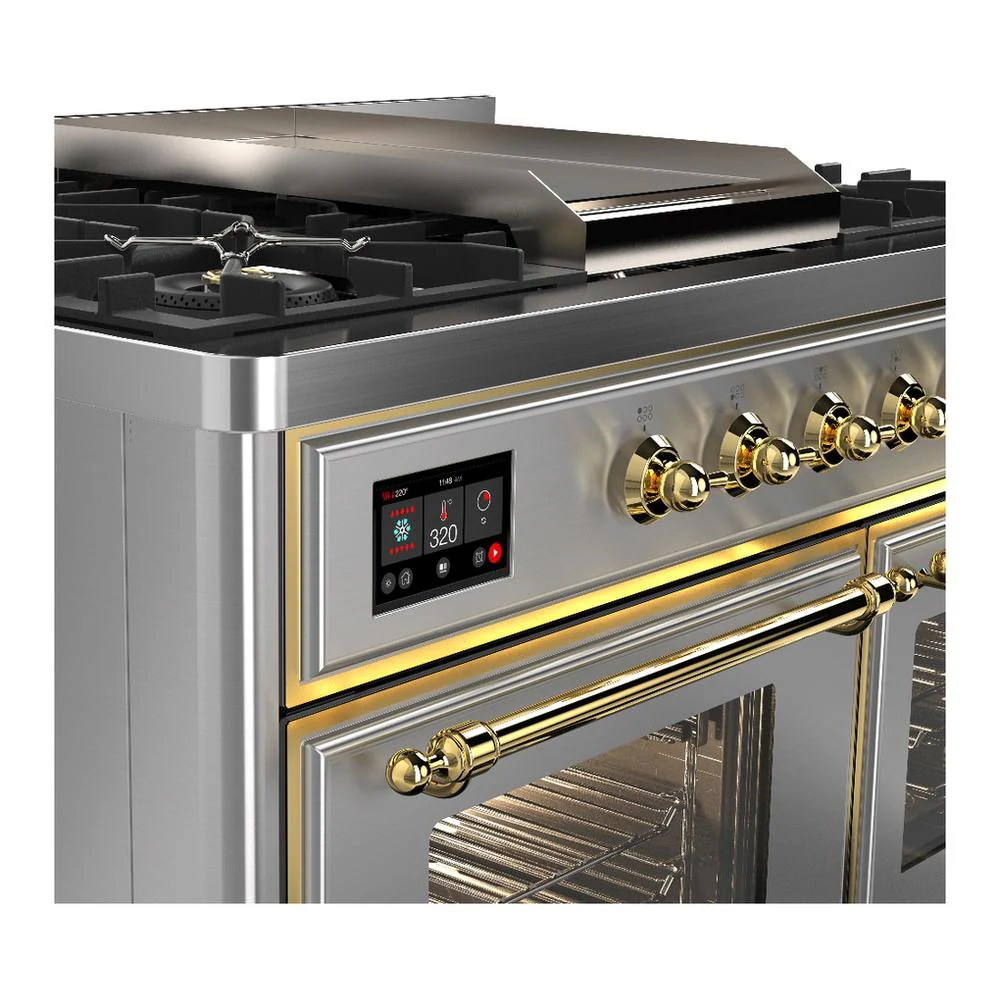 Ilve UMD40FNR3SSG Ilve Umd40Fnr3Ssg Majestic Iii 40 Inch Dual Fuel Range With 6 Burners And Griddle, Dual Function Burner Up To 25,000 Btu (Natural Gas, Triple Glass Door, Stainless Steel, Brass) - Image 7