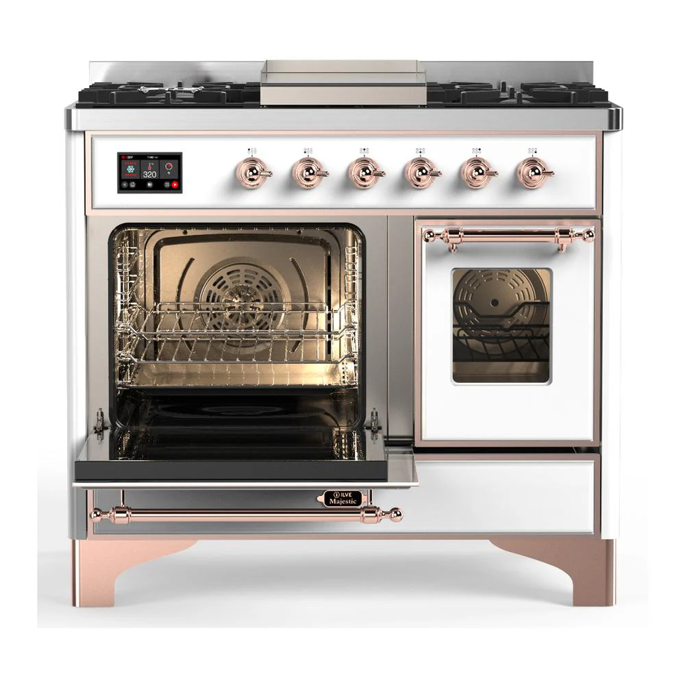 Ilve UMD40FNR3WHP Ilve Umd40Fnr3Whp Majestic Iii 40 Inch Dual Fuel Range With 6 Burners And Griddle, Dual Function Burner Up To 25,000 Btu (Natural Gas, Triple Glass Door, White, Copper) - Image 3