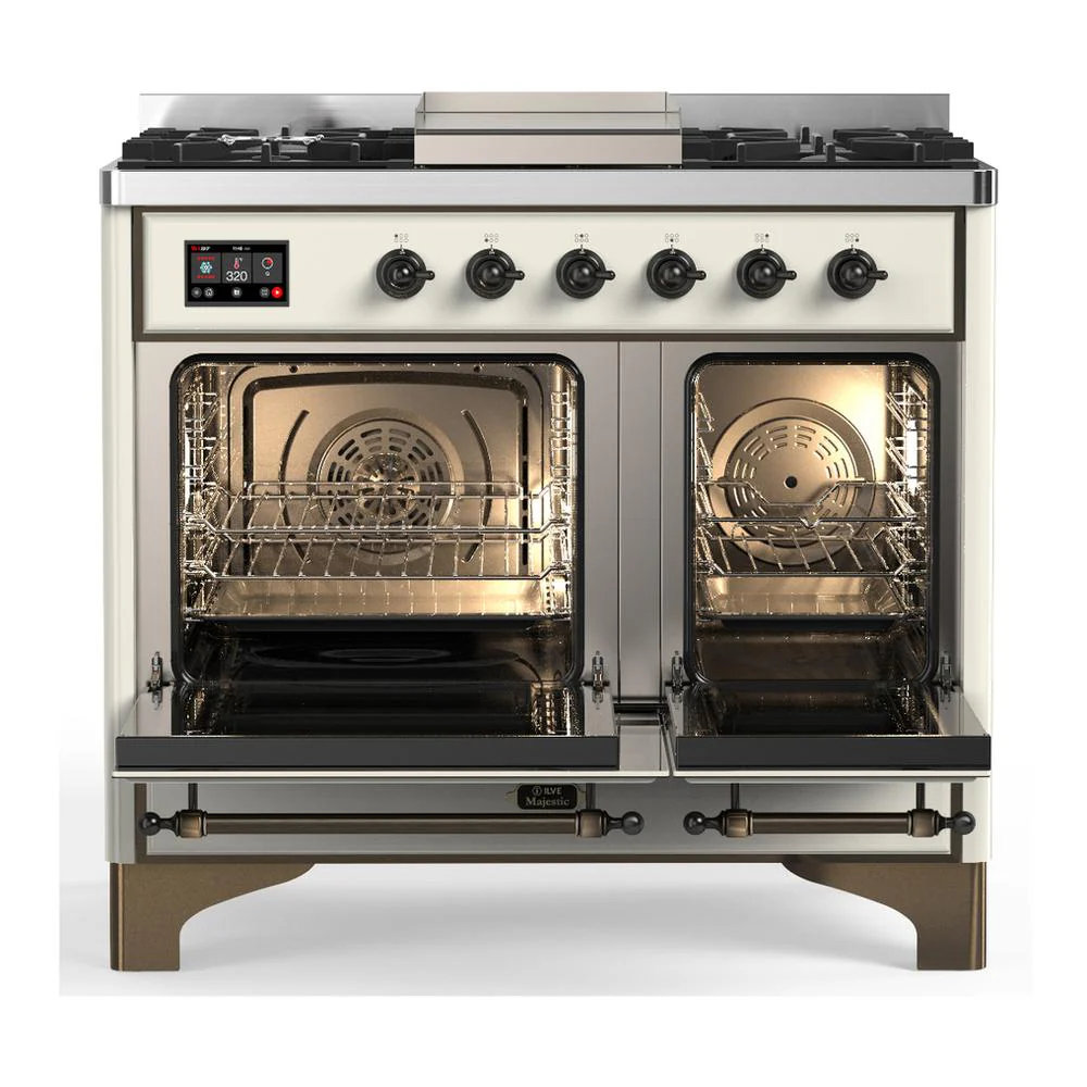 Ilve UMD40FQNR3AWB Ilve Umd40Fqnr3Awb Majestic Iii 40 Inch Dual Fuel Range With 6 Burners And Griddle, Dual Function Burner Up To 25,000 Btu (Natural Gas, Solid Door, Antique White, Burnished) - Image 2