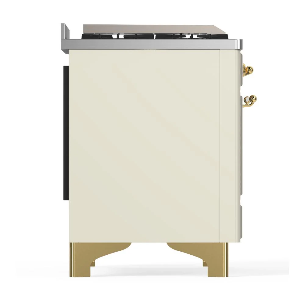 Ilve UMD40FQNR3AWGLP Ilve Umd40Fqnr3Awglp Majestic Iii 40 Inch Dual Fuel Range With 6 Burners And Griddle, Dual Function Burner Up To 25,000 Btu (Liquid Propane, Solid Door, Antique White, Brass) - Image 8