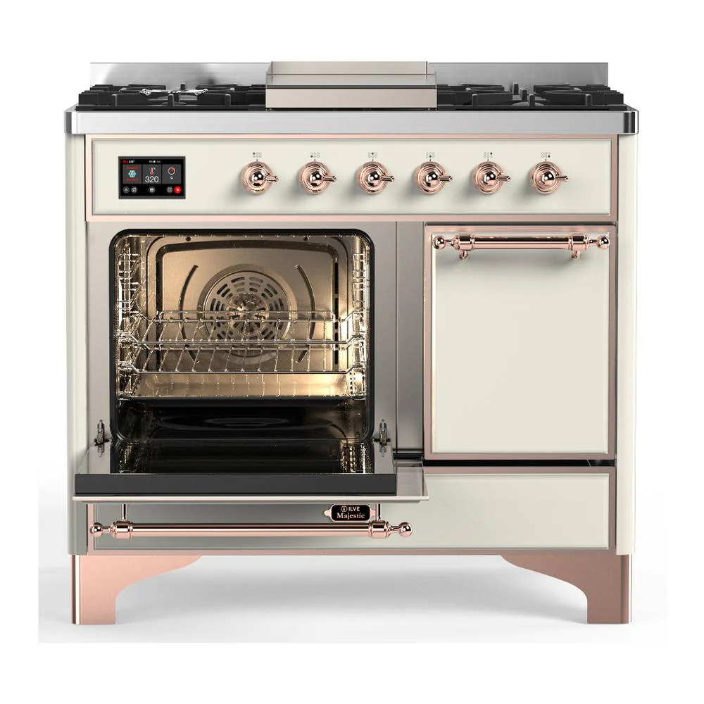 Ilve UMD40FQNR3AWPLP Ilve Umd40Fqnr3Awplp Majestic Iii 40 Inch Dual Fuel Range With 6 Burners And Griddle, Dual Function Burner Up To 25,000 Btu (Liquid Propane, Solid Door, Antique White, Copper) - Image 3