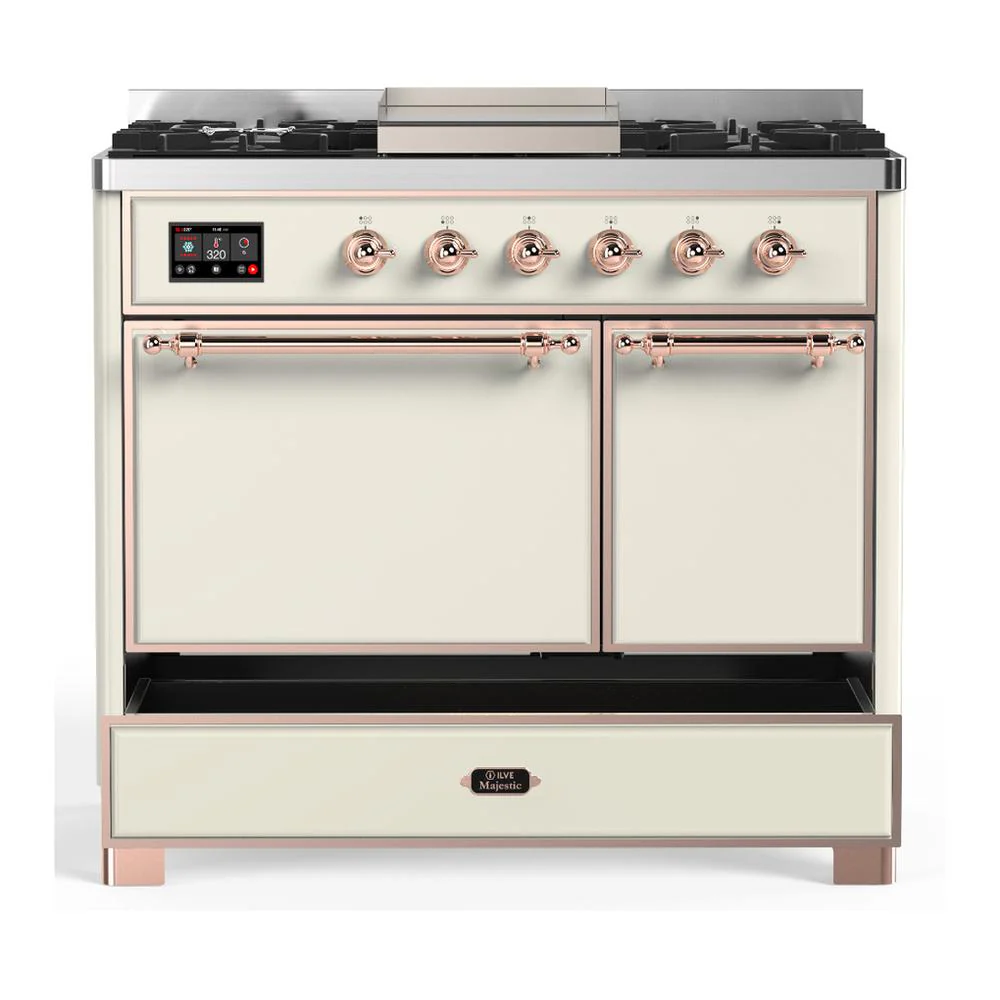 Ilve UMD40FQNR3AWPLP Ilve Umd40Fqnr3Awplp Majestic Iii 40 Inch Dual Fuel Range With 6 Burners And Griddle, Dual Function Burner Up To 25,000 Btu (Liquid Propane, Solid Door, Antique White, Copper) - Image 5