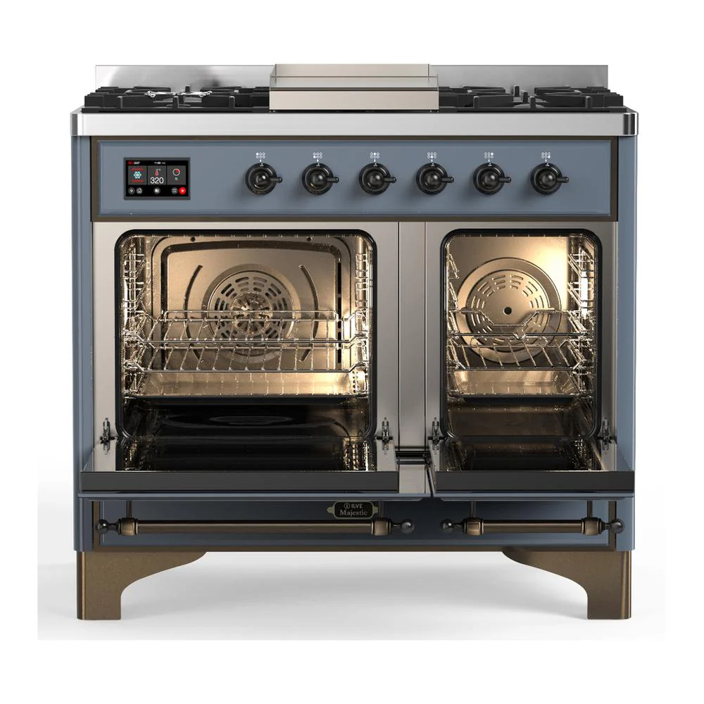 Ilve UMD40FQNR3BGB Ilve Umd40Fqnr3Bgb Majestic Iii 40 Inch Dual Fuel Range With 6 Burners And Griddle, Dual Function Burner Up To 25,000 Btu (Natural Gas, Solid Door, Blue Grey, Burnished) - Image 2