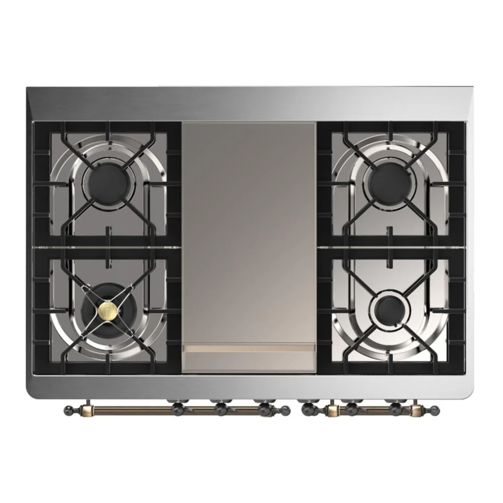 Ilve UMD40FQNR3BGB Ilve Umd40Fqnr3Bgb Majestic Iii 40 Inch Dual Fuel Range With 6 Burners And Griddle, Dual Function Burner Up To 25,000 Btu (Natural Gas, Solid Door, Blue Grey, Burnished) - Image 6