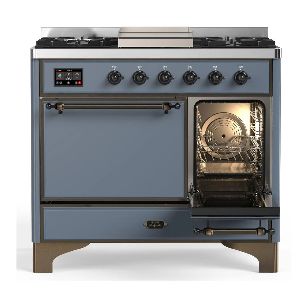 Ilve UMD40FQNR3BGBLP Ilve Umd40Fqnr3Bgblp Majestic Iii 40 Inch Dual Fuel Range With 6 Burners And Griddle, Dual Function Burner Up To 25,000 Btu (Liquid Propane, Solid Door, Blue Grey, Burnished) - Image 4