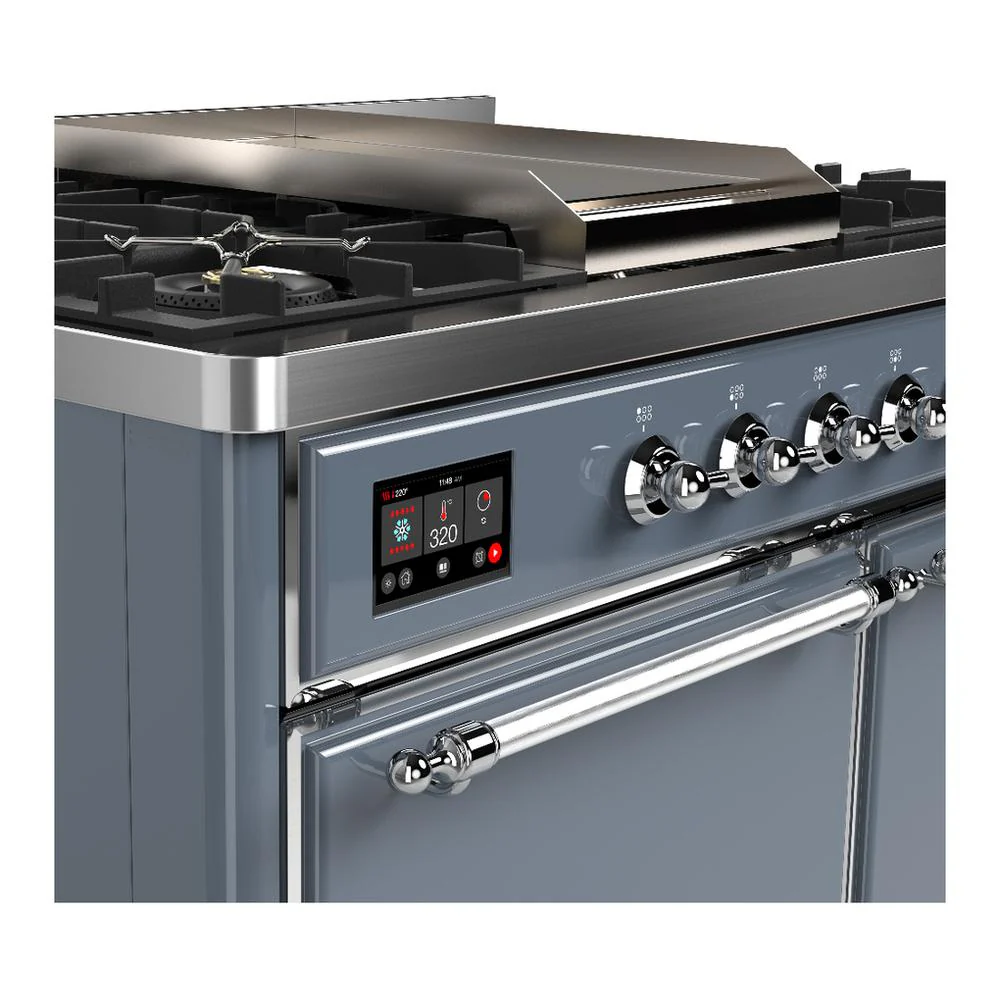 Ilve UMD40FQNR3BGCLP Ilve Umd40Fqnr3Bgclp Majestic Iii 40 Inch Dual Fuel Range With 6 Burners And Griddle, Dual Function Burner Up To 25,000 Btu (Liquid Propane, Solid Door, Blue Grey, Chrome) - Image 7