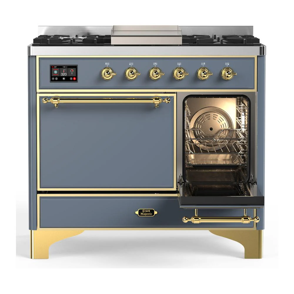 Ilve UMD40FQNR3BGGLP Ilve Umd40Fqnr3Bgglp Majestic Iii 40 Inch Dual Fuel Range With 6 Burners And Griddle, Dual Function Burner Up To 25,000 Btu (Liquid Propane, Solid Door, Blue Grey, Brass) - Image 4