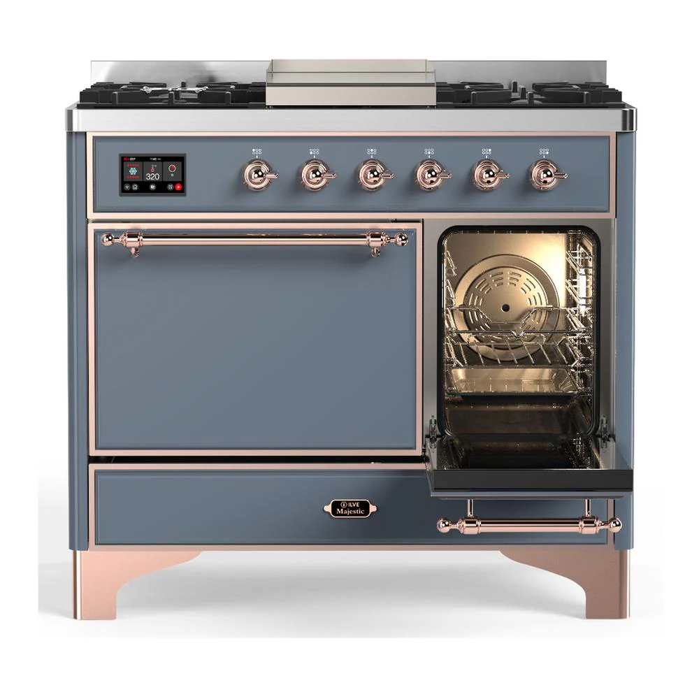Ilve UMD40FQNR3BGP Ilve Umd40Fqnr3Bgp Majestic Iii 40 Inch Dual Fuel Range With 6 Burners And Griddle, Dual Function Burner Up To 25,000 Btu (Natural Gas, Solid Door, Blue Grey, Copper) - Image 4