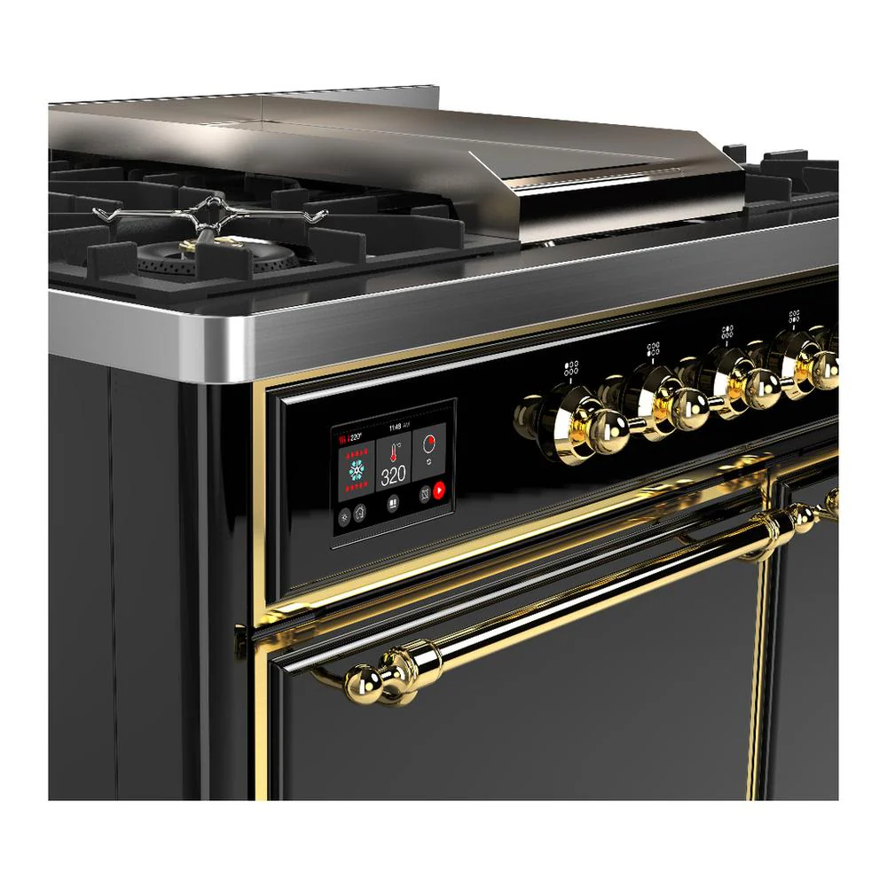 Ilve UMD40FQNR3BKG Ilve Umd40Fqnr3Bkg Majestic Iii 40 Inch Dual Fuel Range With 6 Burners And Griddle, Dual Function Burner Up To 25,000 Btu (Natural Gas, Solid Door, Glossy Black, Brass) - Image 7
