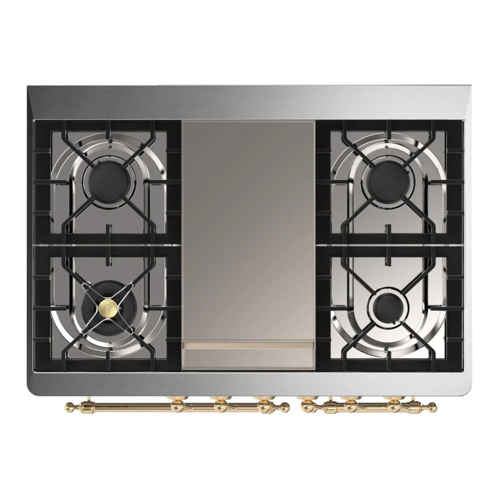 Ilve UMD40FQNR3BKGLP Ilve Umd40Fqnr3Bkglp Majestic Iii 40 Inch Dual Fuel Range With 6 Burners And Griddle, Dual Function Burner Up To 25,000 Btu (Liquid Propane, Solid Door, Glossy Black, Brass) - Image 6