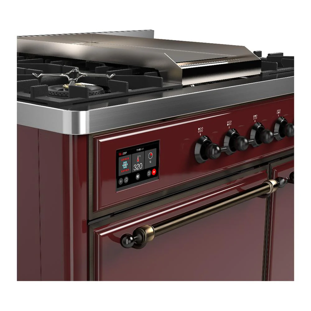 Ilve UMD40FQNR3BUB Ilve Umd40Fqnr3Bub Majestic Iii 40 Inch Dual Fuel Range With 6 Burners And Griddle, Dual Function Burner Up To 25,000 Btu (Natural Gas, Solid Door, Burgundy, Burnished) - Image 7