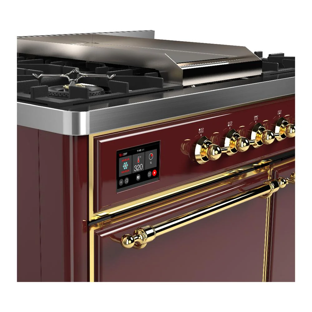 Ilve UMD40FQNR3BUG Ilve Umd40Fqnr3Bug Majestic Iii 40 Inch Dual Fuel Range With 6 Burners And Griddle, Dual Function Burner Up To 25,000 Btu (Natural Gas, Solid Door, Burgundy, Brass) - Image 7