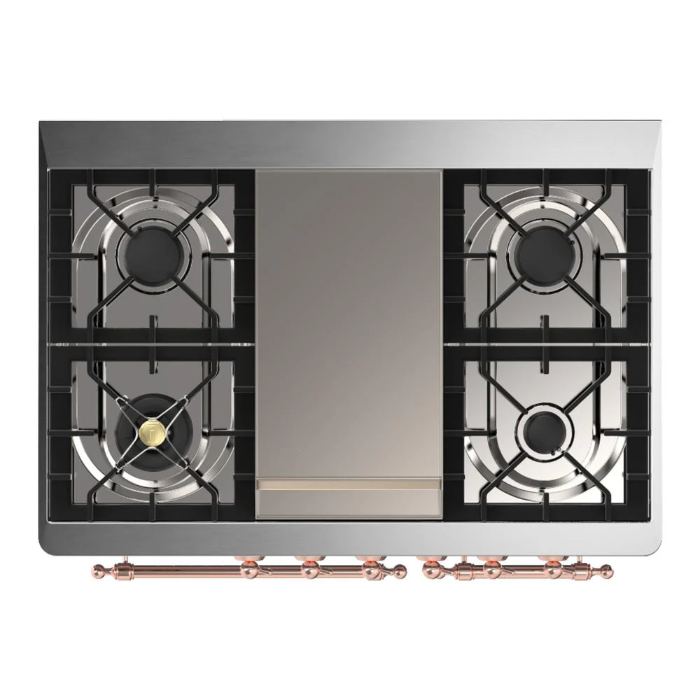 Ilve UMD40FQNR3BUPLP Ilve Umd40Fqnr3Buplp Majestic Iii 40 Inch Dual Fuel Range With 6 Burners And Griddle, Dual Function Burner Up To 25,000 Btu (Liquid Propane, Solid Door, Burgundy, Copper) - Image 6