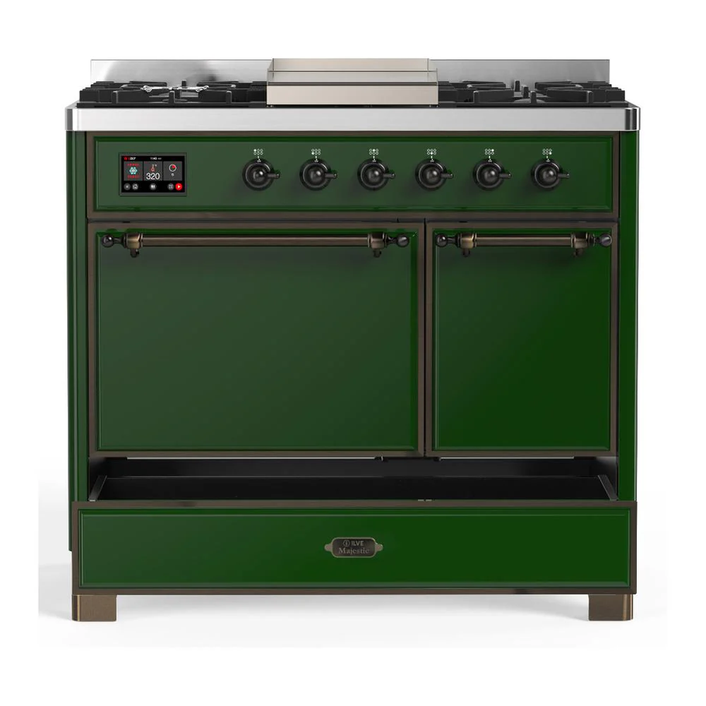 Ilve UMD40FQNR3EGBLP Ilve Umd40Fqnr3Egblp Majestic Iii 40 Inch Dual Fuel Range With 6 Burners And Griddle, Dual Function Burner Up To 25,000 Btu (Liquid Propane, Solid Door, Emerald Green, Burnished) - Image 5