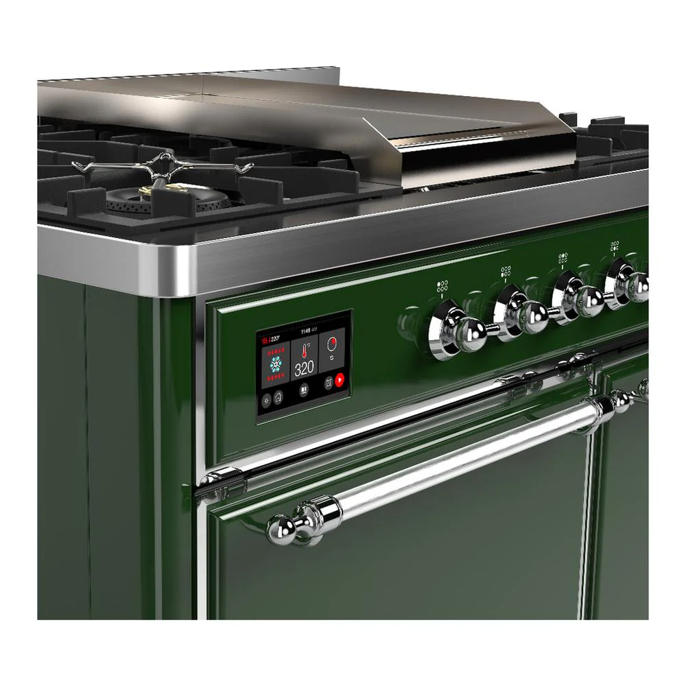 Ilve UMD40FQNR3EGCLP Ilve Umd40Fqnr3Egclp Majestic Iii 40 Inch Dual Fuel Range With 6 Burners And Griddle, Dual Function Burner Up To 25,000 Btu (Liquid Propane, Solid Door, Emerald Green, Chrome) - Image 7