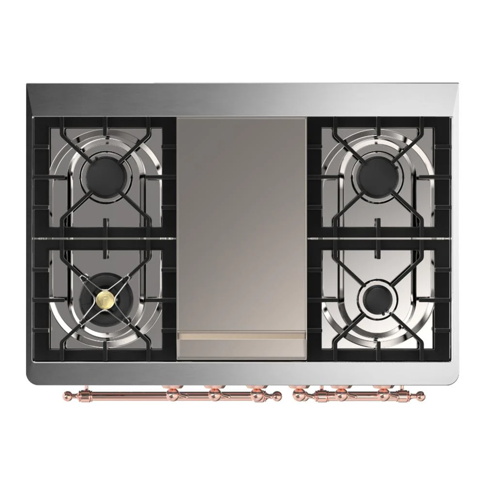 Ilve UMD40FQNR3EGP Ilve Umd40Fqnr3Egp Majestic Iii 40 Inch Dual Fuel Range With 6 Burners And Griddle, Dual Function Burner Up To 25,000 Btu (Natural Gas, Solid Door, Emerald Green, Copper) - Image 6