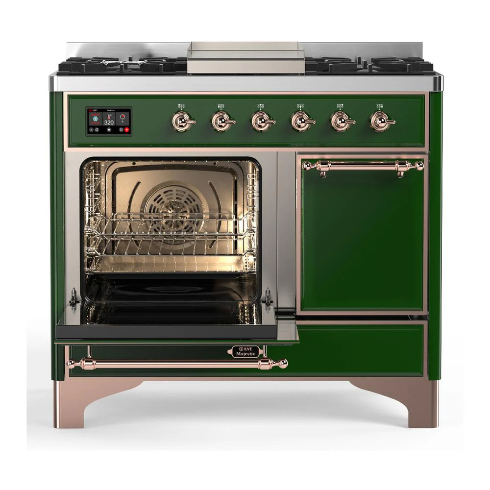 Ilve UMD40FQNR3EGPLP Ilve Umd40Fqnr3Egplp Majestic Iii 40 Inch Dual Fuel Range With 6 Burners And Griddle, Dual Function Burner Up To 25,000 Btu (Liquid Propane, Solid Door, Emerald Green, Copper) - Image 3