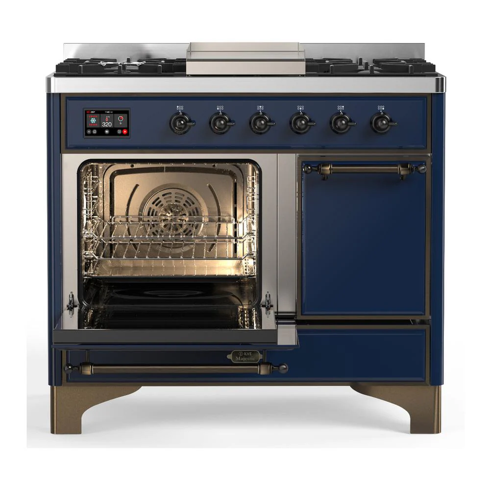 Ilve UMD40FQNR3MBBLP Ilve Umd40Fqnr3Mbblp Majestic Iii 40 Inch Dual Fuel Range With 6 Burners And Griddle, Dual Function Burner Up To 25,000 Btu (Liquid Propane, Solid Door, Midnight Blue, Burnished) - Image 3