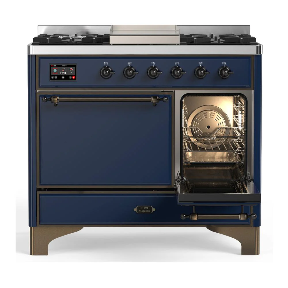 Ilve UMD40FQNR3MBBLP Ilve Umd40Fqnr3Mbblp Majestic Iii 40 Inch Dual Fuel Range With 6 Burners And Griddle, Dual Function Burner Up To 25,000 Btu (Liquid Propane, Solid Door, Midnight Blue, Burnished) - Image 4