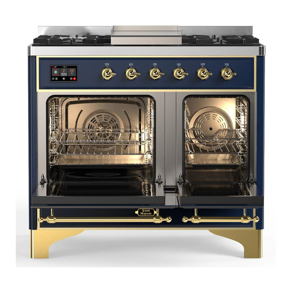 Ilve UMD40FQNR3MBG Ilve Umd40Fqnr3Mbg Majestic Iii 40 Inch Dual Fuel Range With 6 Burners And Griddle, Dual Function Burner Up To 25,000 Btu (Natural Gas, Solid Door, Midnight Blue, Brass) - Image 2
