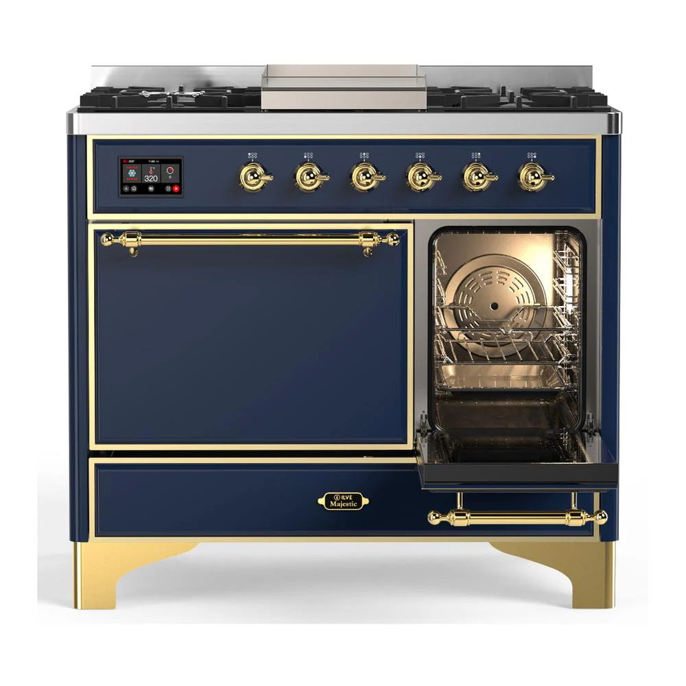 Ilve UMD40FQNR3MBG Ilve Umd40Fqnr3Mbg Majestic Iii 40 Inch Dual Fuel Range With 6 Burners And Griddle, Dual Function Burner Up To 25,000 Btu (Natural Gas, Solid Door, Midnight Blue, Brass) - Image 4