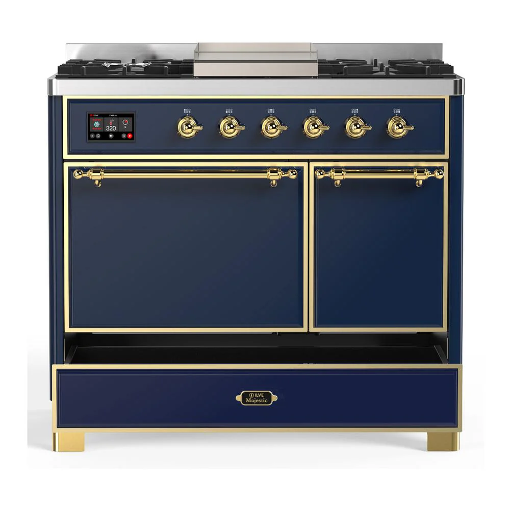 Ilve UMD40FQNR3MBG Ilve Umd40Fqnr3Mbg Majestic Iii 40 Inch Dual Fuel Range With 6 Burners And Griddle, Dual Function Burner Up To 25,000 Btu (Natural Gas, Solid Door, Midnight Blue, Brass) - Image 5