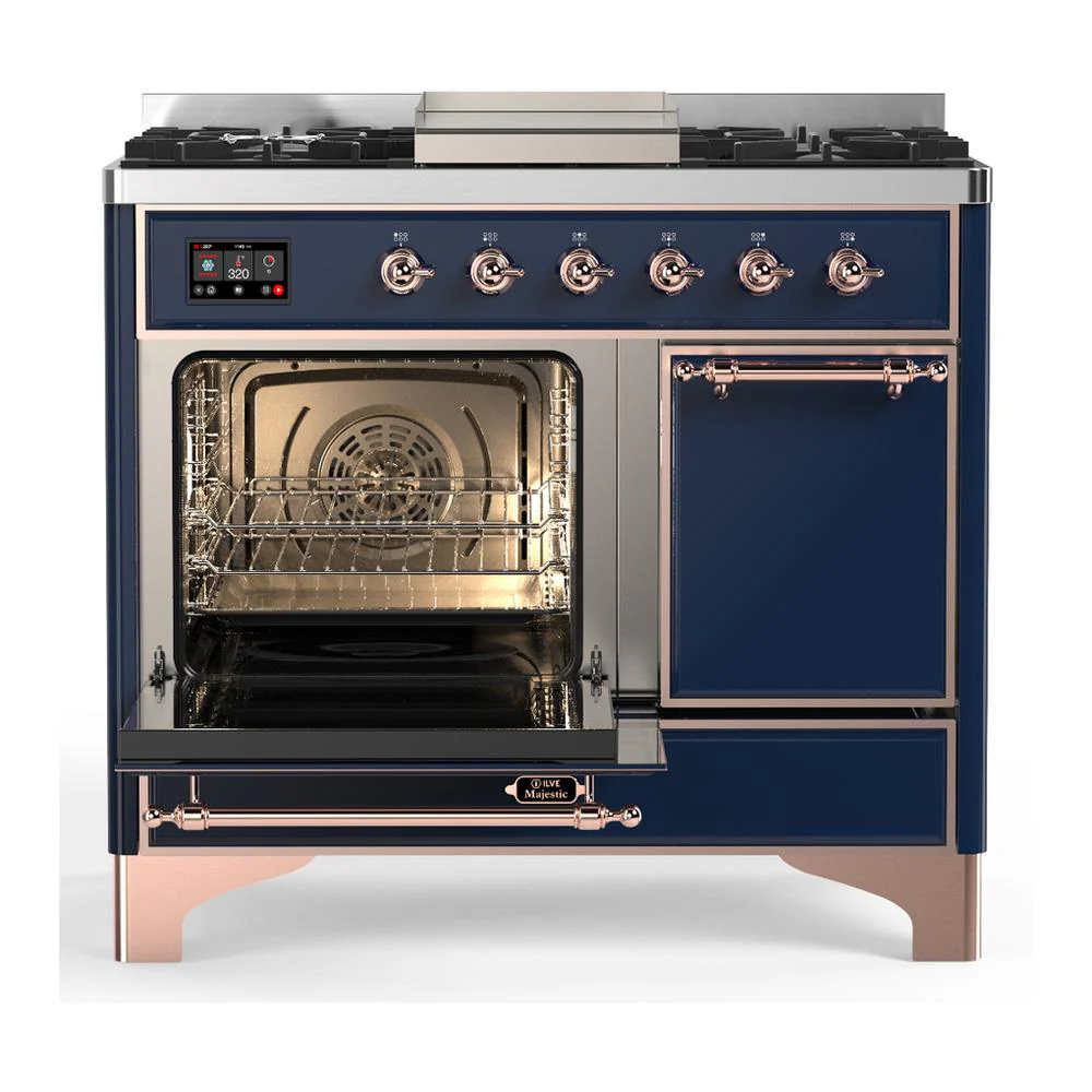 Ilve UMD40FQNR3MBPLP Ilve Umd40Fqnr3Mbplp Majestic Iii 40 Inch Dual Fuel Range With 6 Burners And Griddle, Dual Function Burner Up To 25,000 Btu (Liquid Propane, Solid Door, Midnight Blue, Copper) - Image 3