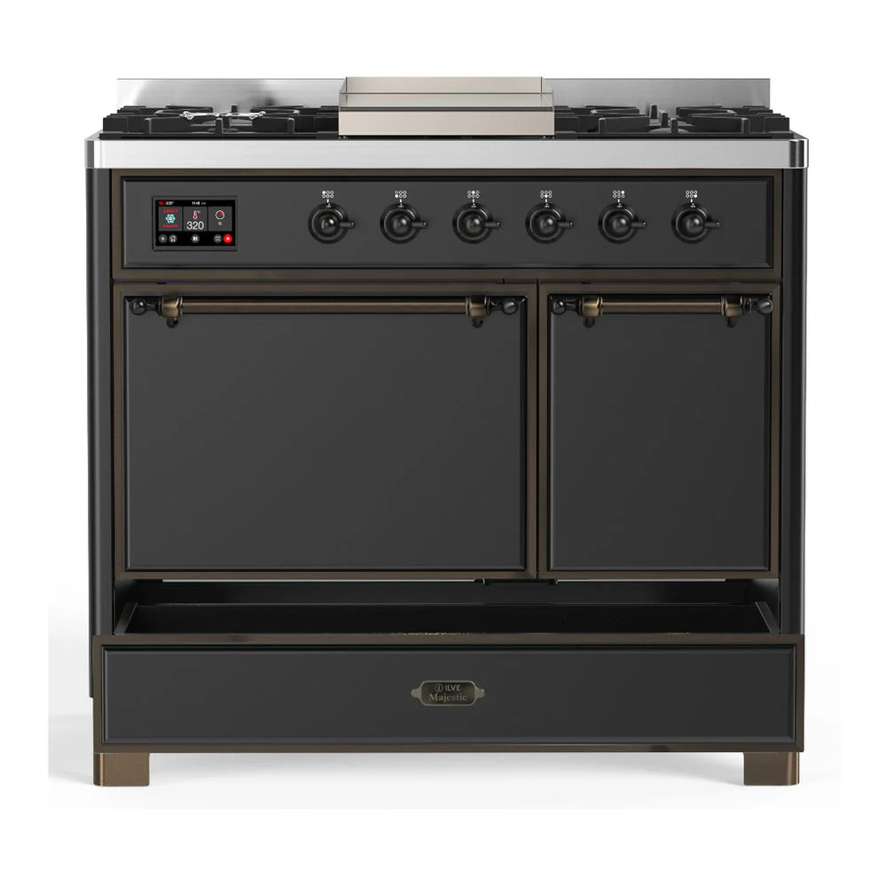 Ilve UMD40FQNR3MGB Ilve Umd40Fqnr3Mgb Majestic Iii 40 Inch Dual Fuel Range With 6 Burners And Griddle, Dual Function Burner Up To 25,000 Btu (Natural Gas, Solid Door, Graphite Matte, Burnished) - Image 5