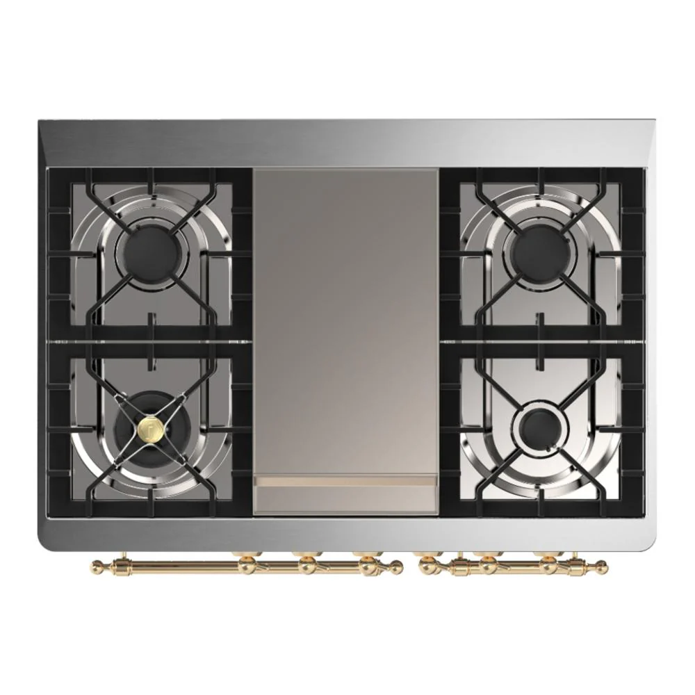 Ilve UMD40FQNR3MGGLP Ilve Umd40Fqnr3Mgglp Majestic Iii 40 Inch Dual Fuel Range With 6 Burners And Griddle, Dual Function Burner Up To 25,000 Btu (Liquid Propane, Solid Door, Graphite Matte, Brass) - Image 6