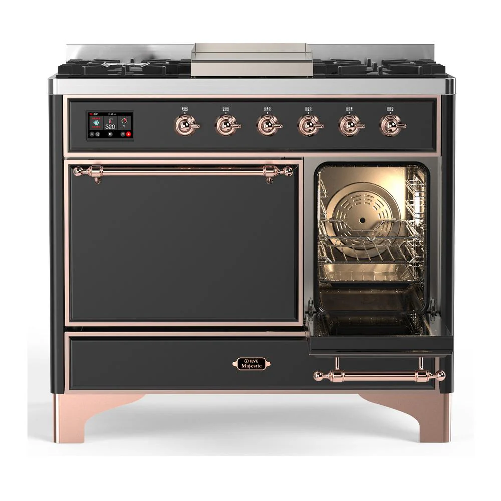Ilve UMD40FQNR3MGPLP Ilve Umd40Fqnr3Mgplp Majestic Iii 40 Inch Dual Fuel Range With 6 Burners And Griddle, Dual Function Burner Up To 25,000 Btu (Liquid Propane, Solid Door, Graphite Matte, Copper) - Image 4