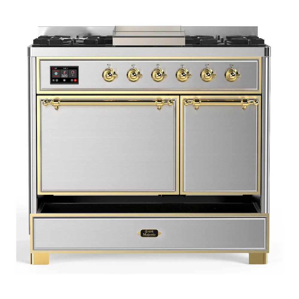 Ilve UMD40FQNR3SSG Ilve Umd40Fqnr3Ssg Majestic Iii 40 Inch Dual Fuel Range With 6 Burners And Griddle, Dual Function Burner Up To 25,000 Btu (Natural Gas, Solid Door, Stainless Steel, Brass) - Image 5