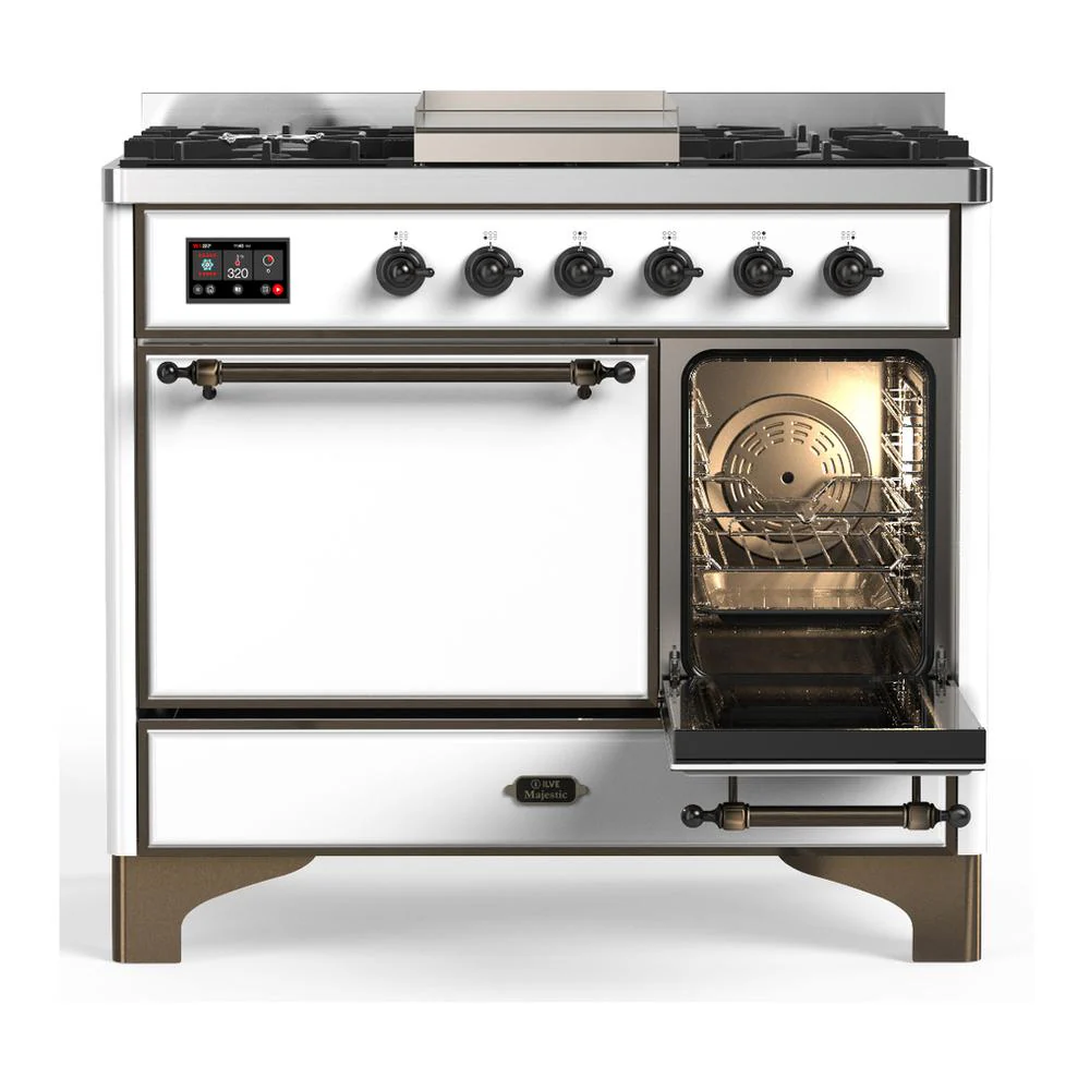Ilve UMD40FQNR3WHB Ilve Umd40Fqnr3Whb Majestic Iii 40 Inch Dual Fuel Range With 6 Burners And Griddle, Dual Function Burner Up To 25,000 Btu (Natural Gas, Solid Door, White, Burnished) - Image 4