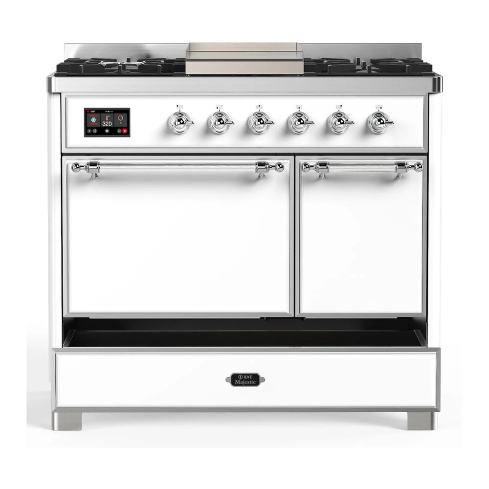 Ilve UMD40FQNR3WHCLP Ilve Umd40Fqnr3Whclp Majestic Iii 40 Inch Dual Fuel Range With 6 Burners And Griddle, Dual Function Burner Up To 25,000 Btu (Liquid Propane, Solid Door, White, Chrome) - Image 5