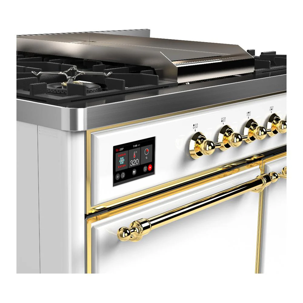 Ilve UMD40FQNR3WHG Ilve Umd40Fqnr3Whg Majestic Iii 40 Inch Dual Fuel Range With 6 Burners And Griddle, Dual Function Burner Up To 25,000 Btu (Natural Gas, Solid Door, White, Brass) - Image 7