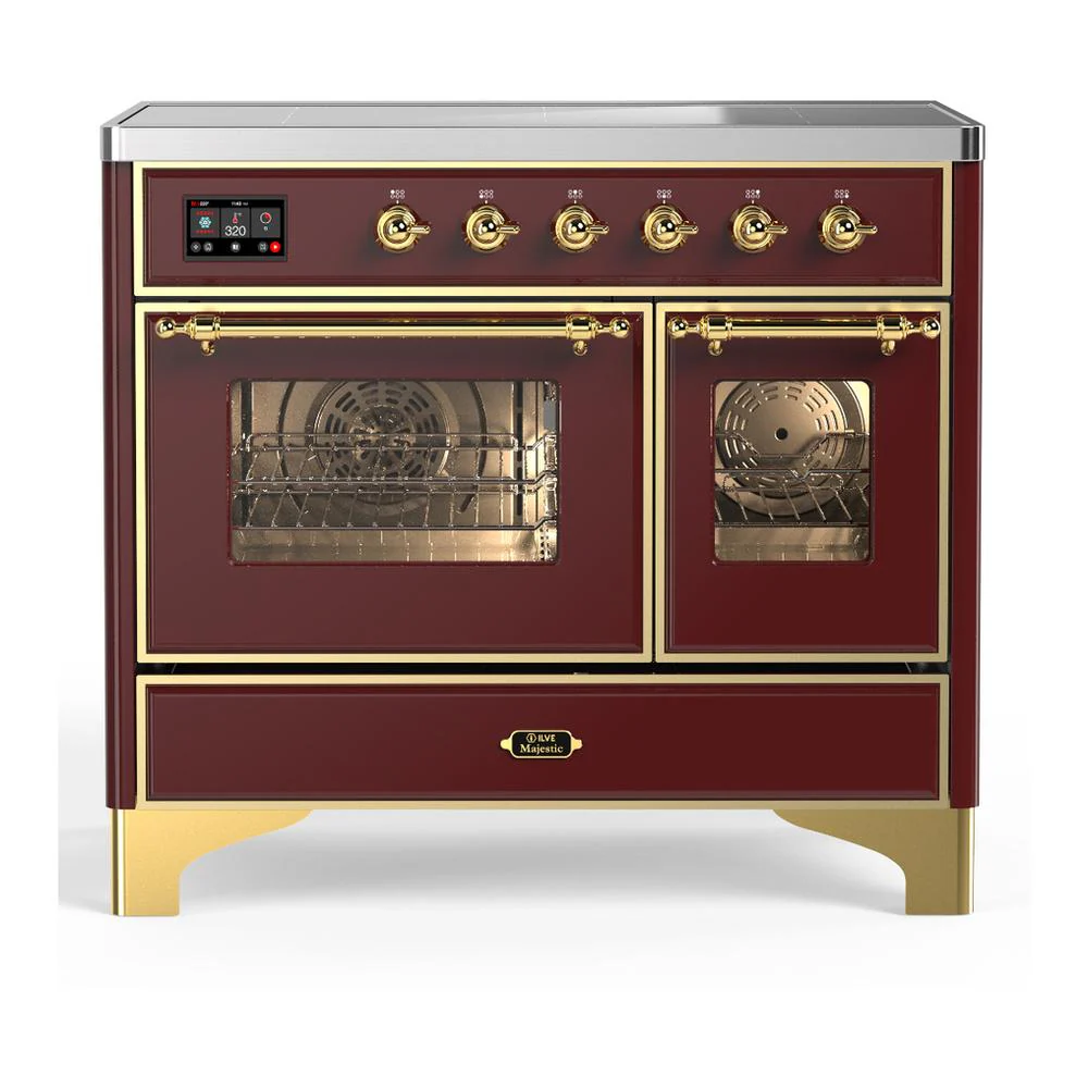 Ilve UMDIB40NR3BUG Ilve Umdib40Nr3Bug Majestic Iii 40 Inch Induction Range With 6 Elements, 3.82 Cu. Ft. Total Oven Capacity (Triple Glass Door, Burgundy, Brass)