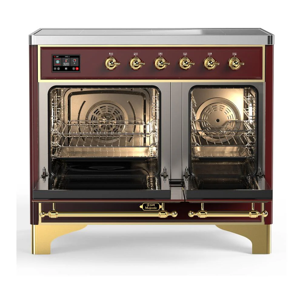 Ilve UMDIB40NR3BUG Ilve Umdib40Nr3Bug Majestic Iii 40 Inch Induction Range With 6 Elements, 3.82 Cu. Ft. Total Oven Capacity (Triple Glass Door, Burgundy, Brass) - Image 2