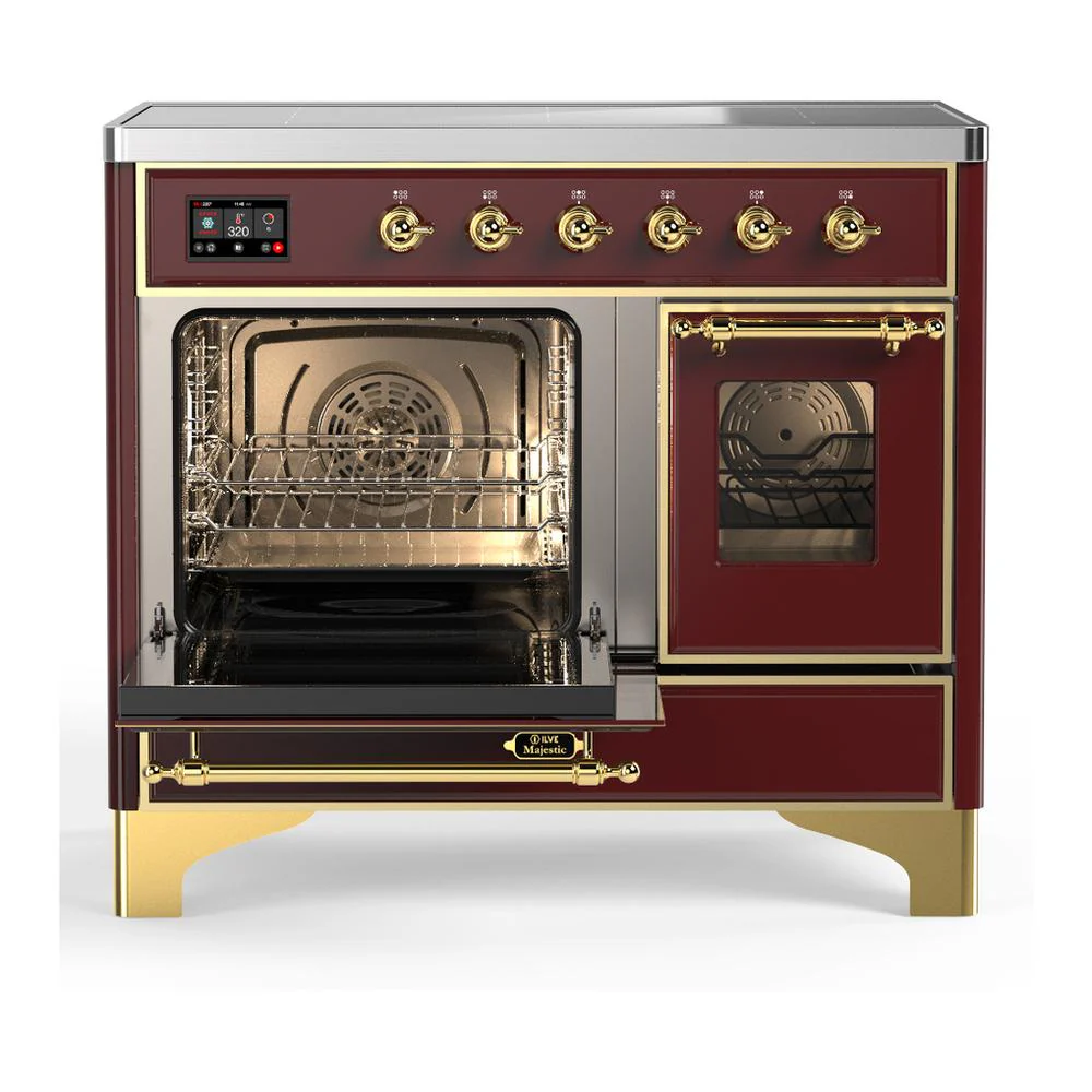 Ilve UMDIB40NR3BUG Ilve Umdib40Nr3Bug Majestic Iii 40 Inch Induction Range With 6 Elements, 3.82 Cu. Ft. Total Oven Capacity (Triple Glass Door, Burgundy, Brass) - Image 3
