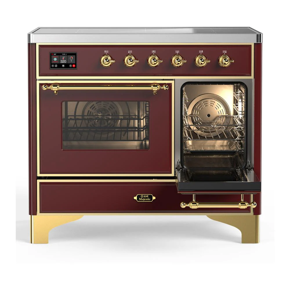 Ilve UMDIB40NR3BUG Ilve Umdib40Nr3Bug Majestic Iii 40 Inch Induction Range With 6 Elements, 3.82 Cu. Ft. Total Oven Capacity (Triple Glass Door, Burgundy, Brass) - Image 4