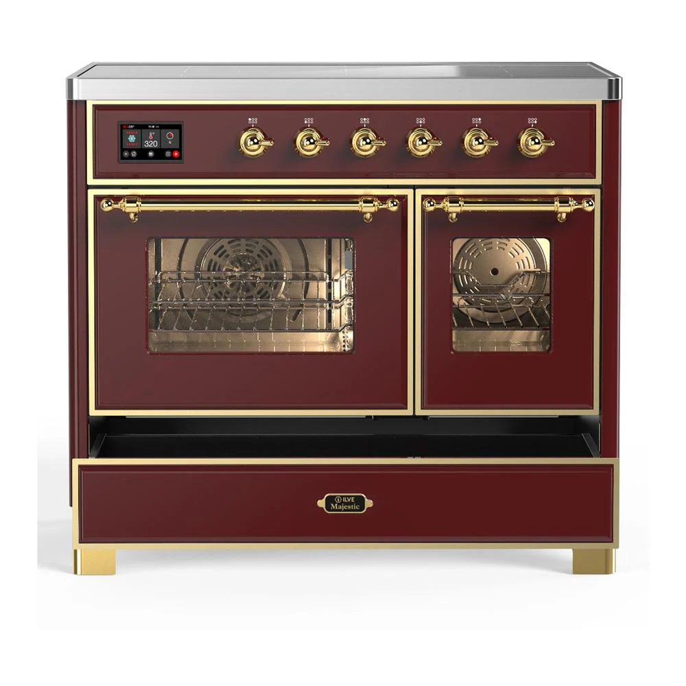 Ilve UMDIB40NR3BUG Ilve Umdib40Nr3Bug Majestic Iii 40 Inch Induction Range With 6 Elements, 3.82 Cu. Ft. Total Oven Capacity (Triple Glass Door, Burgundy, Brass) - Image 5