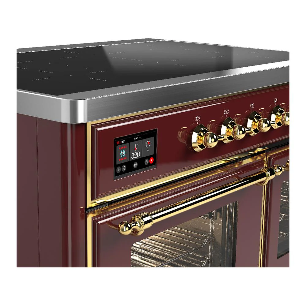 Ilve UMDIB40NR3BUG Ilve Umdib40Nr3Bug Majestic Iii 40 Inch Induction Range With 6 Elements, 3.82 Cu. Ft. Total Oven Capacity (Triple Glass Door, Burgundy, Brass) - Image 7