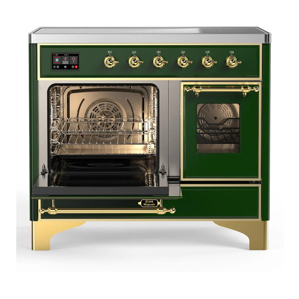 Ilve UMDIB40NR3EGG Ilve Umdib40Nr3Egg Majestic Iii 40 Inch Induction Range With 6 Elements, 3.82 Cu. Ft. Total Oven Capacity (Triple Glass Door, Emerald Green, Brass) - Image 3