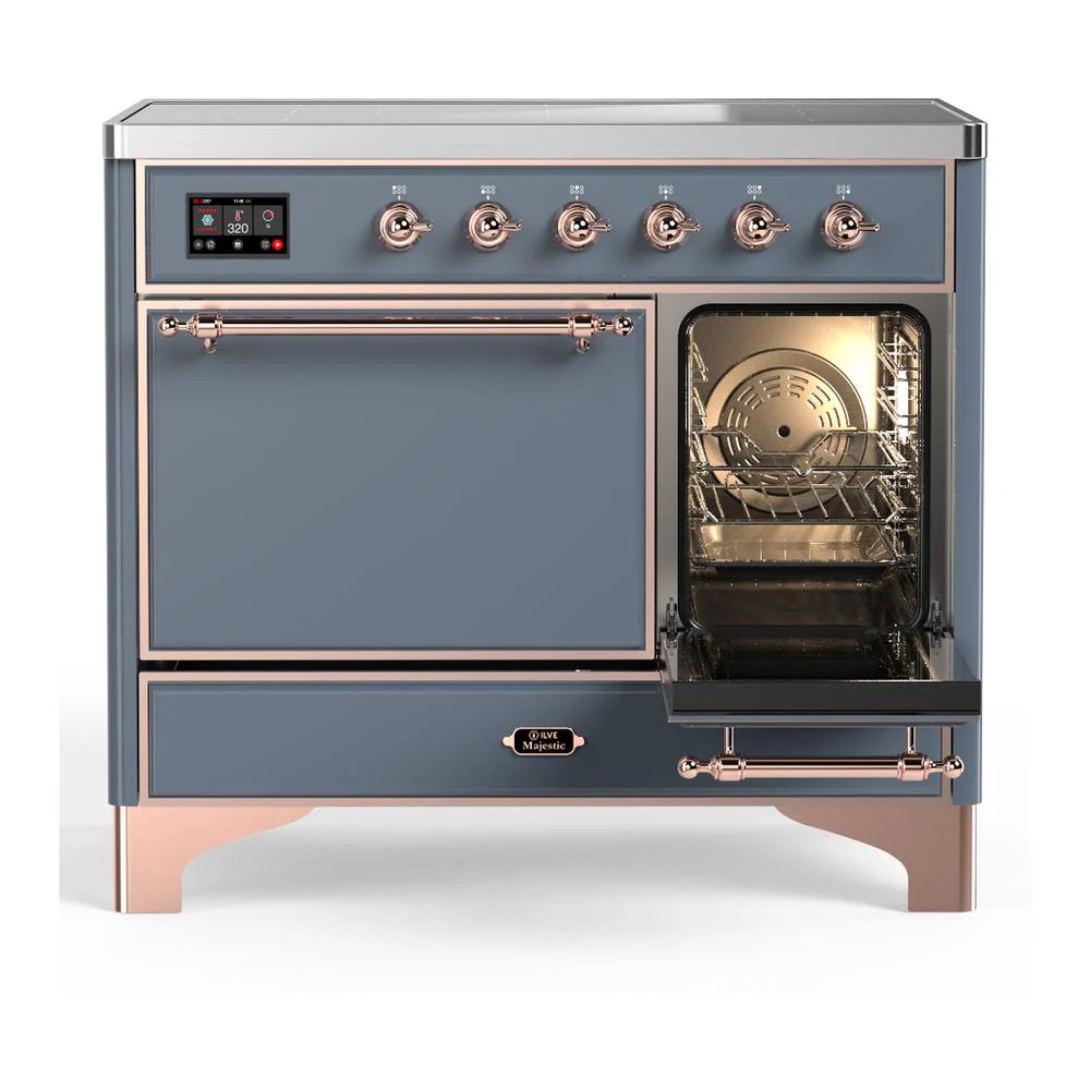 Ilve UMDIB40QNR3BGP Ilve Umdib40Qnr3Bgp Majestic Iii 40 Inch Induction Range With 6 Elements, 3.82 Cu. Ft. Total Oven Capacity (Solid Door, Blue Grey, Copper) - Image 4