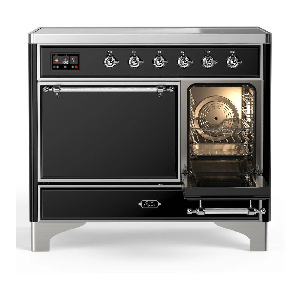 Ilve UMDIB40QNR3BKC Ilve Umdib40Qnr3Bkc Majestic Iii 40 Inch Induction Range With 6 Elements, 3.82 Cu. Ft. Total Oven Capacity (Solid Door, Glossy Black, Chrome) - Image 4