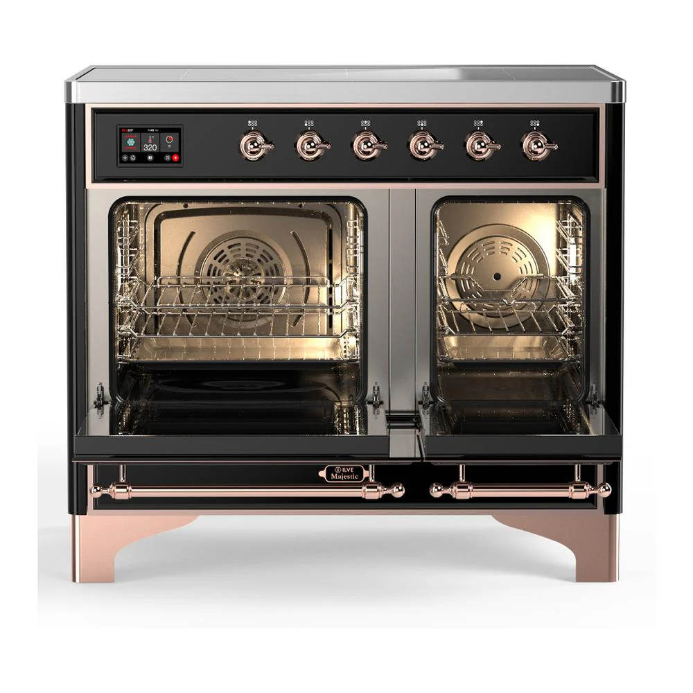 Ilve UMDIB40QNR3BKP Ilve Umdib40Qnr3Bkp Majestic Iii 40 Inch Induction Range With 6 Elements, 3.82 Cu. Ft. Total Oven Capacity (Solid Door, Glossy Black, Copper) - Image 2