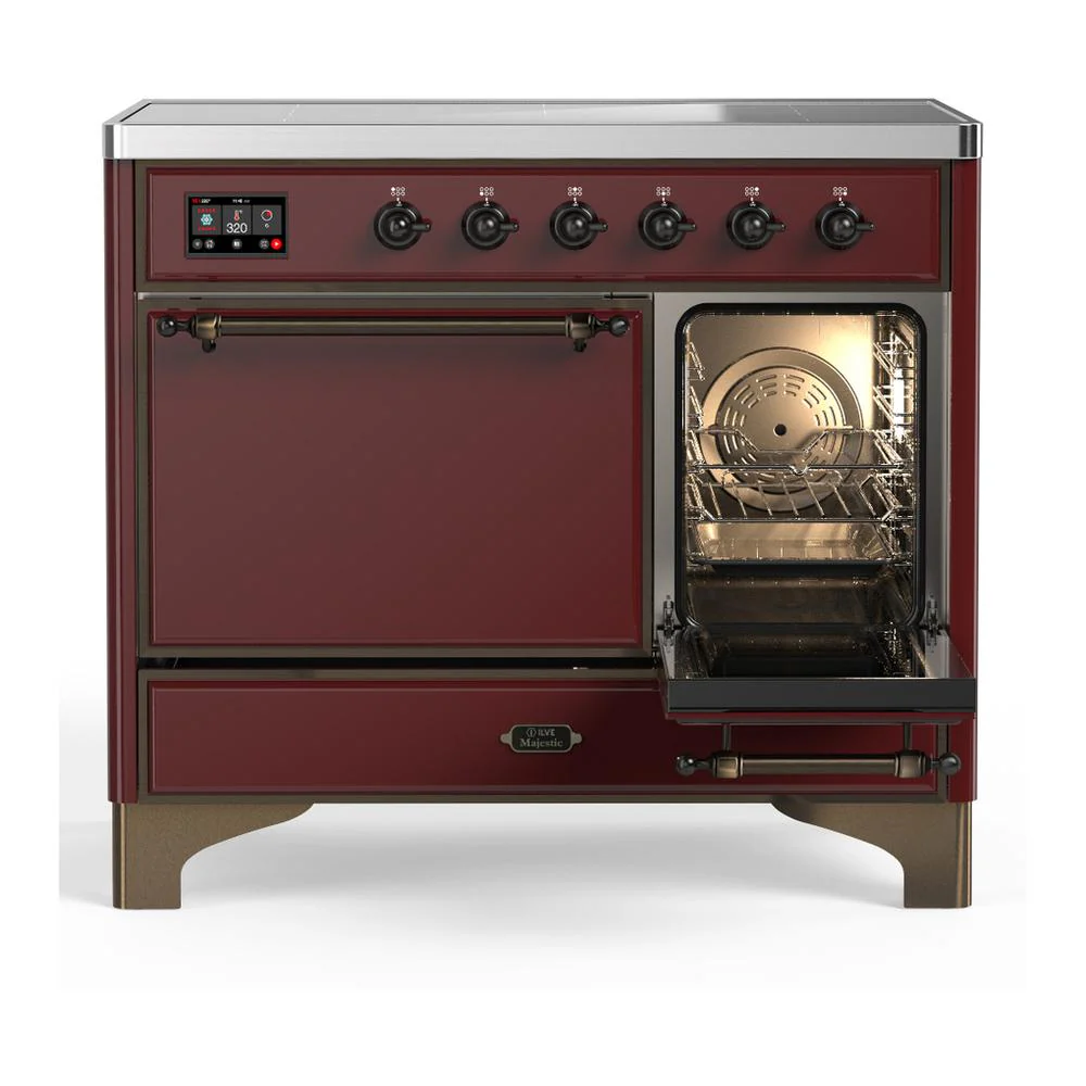 Ilve UMDIB40QNR3BUB Ilve Umdib40Qnr3Bub Majestic Iii 40 Inch Induction Range With 6 Elements, 3.82 Cu. Ft. Total Oven Capacity (Solid Door, Burgundy, Burnished) - Image 4