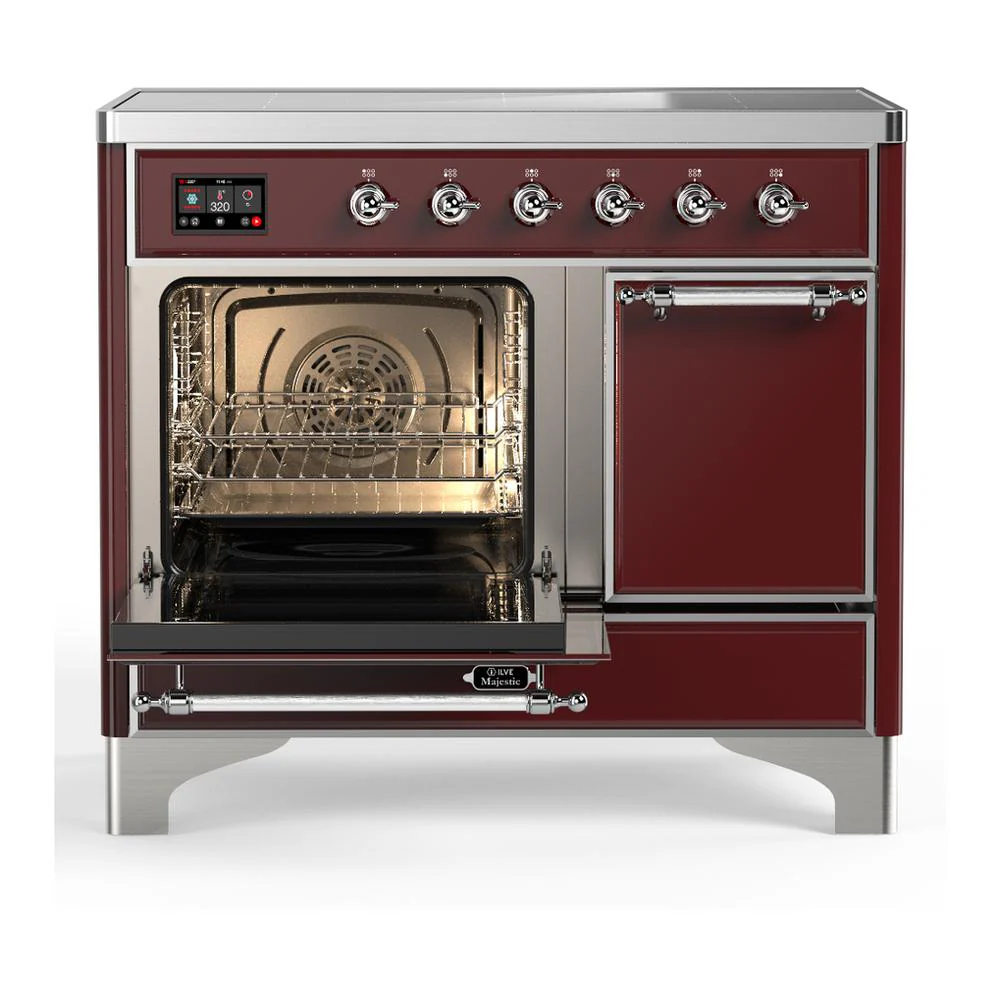Ilve UMDIB40QNR3BUC Ilve Umdib40Qnr3Buc Majestic Iii 40 Inch Induction Range With 6 Elements, 3.82 Cu. Ft. Total Oven Capacity (Solid Door, Burgundy, Chrome) - Image 3